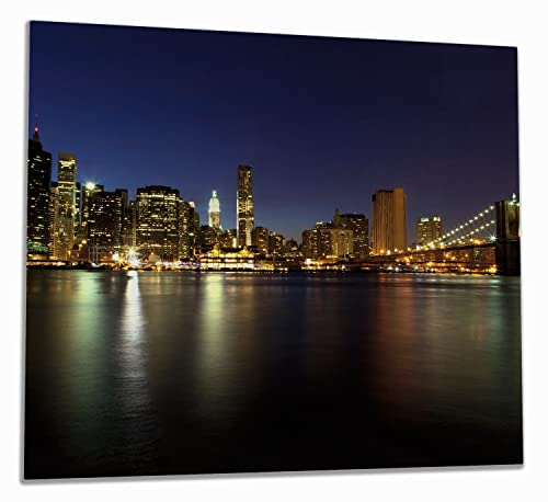 Wallario Herdabdeckplatte/Spritzschutz aus Glas, 1-teilig, 60x52cm, für Ceran- und Induktionsherde, New York Skyline - Brooklyn Bridge und Manhattan am Abend