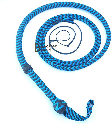 Light Weight 08 Foot 12 Plait Bullwhip para Cord Nylon Bull Whip Blue Black for Sound Practice, Horse Handling & Costume Use