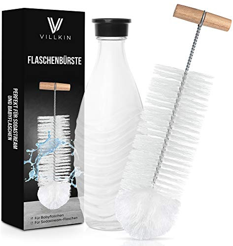 Villkin Cepillo para botellas (1 unidad) compatible con botellas de cristal SodaStream, biberones y vasos. Cepillo de limpieza con cabezal de lana para una limpieza sin arañazos de vidrio y plástico