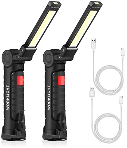 ONEVER Torcia elettrica Ricaricabile USB Luce del Lavoro della Torcia LED Portatile COB Magnetica Gancio Appeso per di Campeggio Esterna Autofficina Lampada (2 Pezzi)