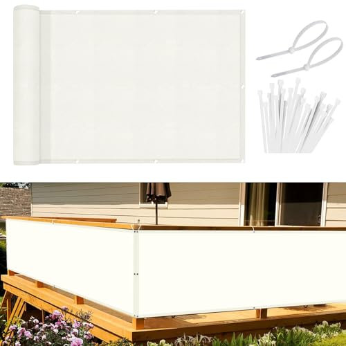 Sunnylaxx Balkon Sichtschutz 75x300cm, Creme weiß Balkonverkleidung Balkonabdeckung Balkonbespannung Blickdichte Windschutz und UV-Schutz mit Kabelbinder