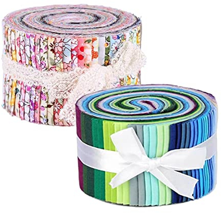 Milageto 72 Stück Baumwollstoffstreifen, Jelly Rolls Stoffstreifenbündel zum Quilten, Bastelstoff mit verschiedenen Farbmustern, Patchworkstoff Streifen zum Quilten Schneidern DIY Basteln, 6,25×100 cm