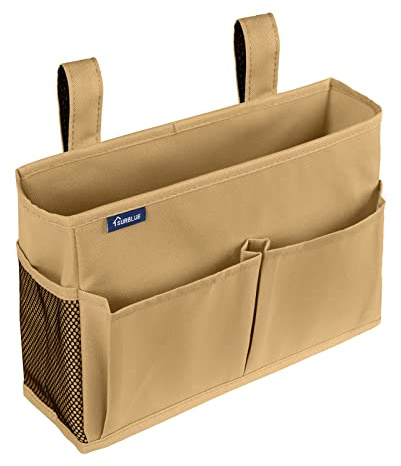 Surblue Bedside Caddy Hanging Organizer Bedside Storage Bag for Bunk and Hospital Beds (Small, Khaki)