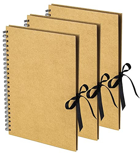 A4 Kraft Ribbon Scrapbook, Craft Paper Scrapbooking Albums, Eco-Friendly Memory Book Photo Album, Scrapbook, Art Books (Brown, 3 Pack)