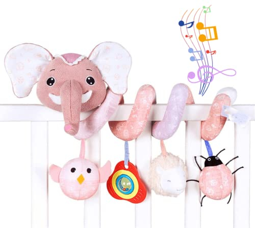 XinCDD Babyschale Spielzeug, Baby hängendes Plüschtier, Activity Spirale Für Kinderwagen Bett Babyschale, Für Kleinkind Jungen Mädchen ab 0+ Monaten (Rosa Elefant)