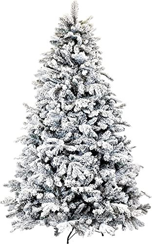 Albero di Natale Effetto Realistico Rami Fissi Apertura ad Ombrello Ignifugo Montaggio Facile (150 cm, Verde Innevato)