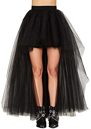CAMDOM Jupe en Tulle pour Femme - Style Steampunk - Asymétrique - Taille Haute - pour Mariage, soirée, Halloween - Taille Unique, Noir, Taille Unique