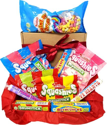 Sweet Hamper Gift Box Retro Sweets, Squashies, Refreshers, Drumsticks, Love heart sweets, Parma Violets – Includes ‘Stellar Six’ Poem – Easter Gift, Birthday Box, No Artificial Colours