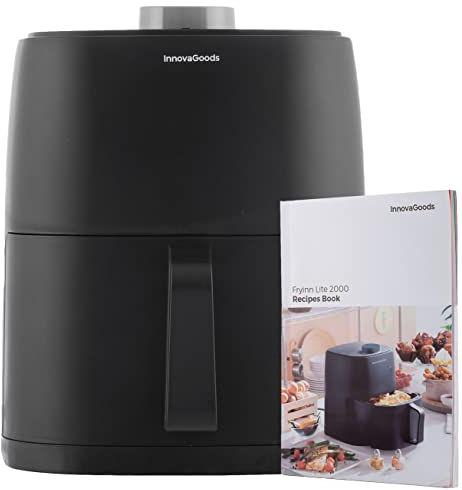 InnovaGoods® Freidora sin Aceite 2L, air fryer 1200W con +100 recetas en Español, freidora aire con cesta antiadherente, temporizador y flujo de aire 360°, para 2 personas, Color Negro