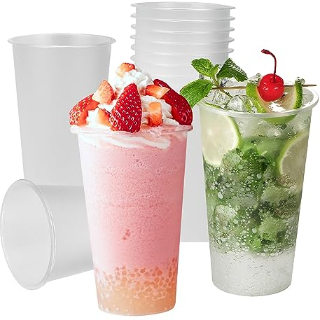 Kleemeiero 50 Uds Vasos de Plastico Duro Reutilizables 500ML Vaso Sidra Reutilizables Vasos Grandes Copas Plastico Duro Reutilizable para Agua, Cocktail, Mojito, Cerveza, Cubata, Fiesta - Blanco Mate