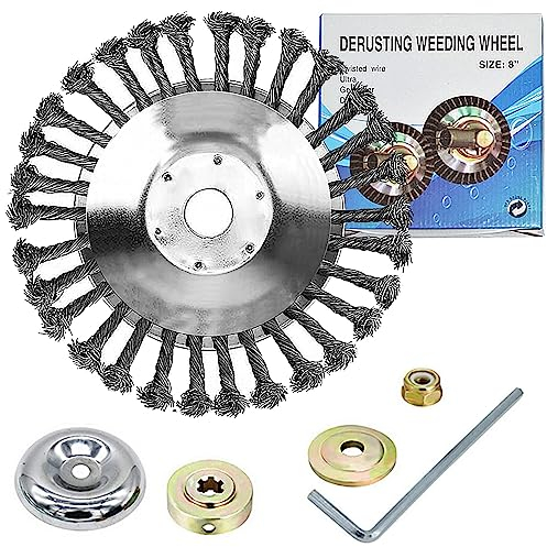 DUOJIN Ruota di diserbo Testa Spazzola Diserbo 8 Pollici per Decespugliatore, Rasaerba Spazzola in Filo di Acciaio Interlacciato Anti-Spostamento può rimuovere Ruggine e Erbe