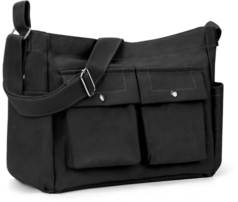 Umhängetasche Handtasche Damen Herren: Große Kapazität Segeltuch Crossbody Tote Bag Arbeitstasche - Wasserdichte Männerhandtasche Schultertaschen - Groß Vintage Tasche Messenger Hobo Bag Schwarz