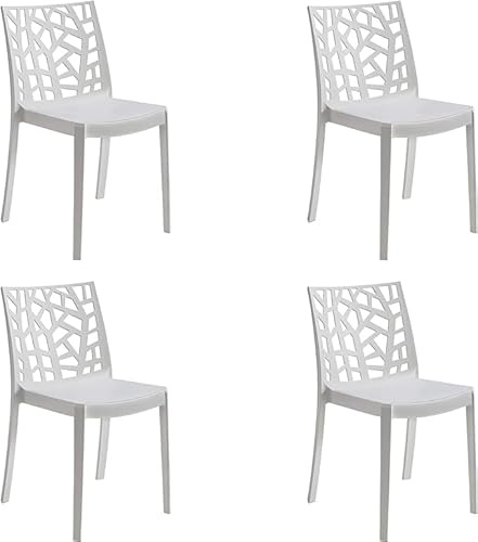 HOUSE COLLECTION, SEDIE MATRIX IN POLIPROPILENE, SENZA BRACCIOLI, DESIGN IMPILABILE, COLORE BIANCO (BCA156X4)