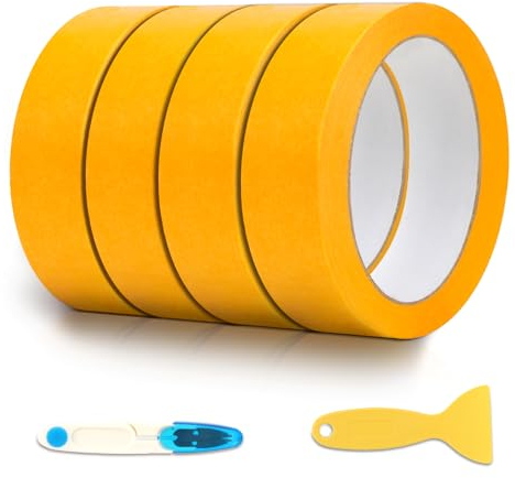 JETOP 4x Cinta de Carrocero para Pintar Y Enmascarar, Cinta Carrocero Pintura 30mm X 50m Adhesiva No Deja Residuos Cinta Pintor Sin Disolventes Cinta Carrocero Ancha Resistente A Los Rayos UV