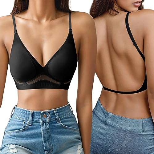 ZYPAINIY Soutien-gorge Décolleté en V Profond Transparent Push-up sans Armatures Bretelles Amovibles Mariage pour Femmes
