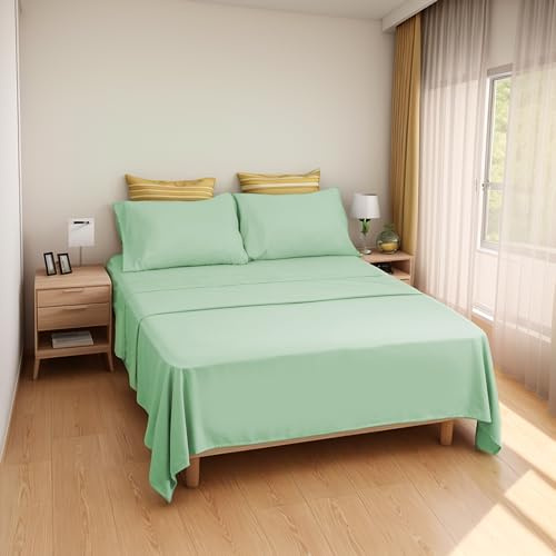 Etrexonline Set Lenzuola Matrimoniali 4 Pezzi per Letto 150x190/200cm, Completo Lenzuola Microfibra Traspirante Ultra Morbido - Include 1 lenzuolo sopra, 1 lenzuolo con angoli e 2 federa - Verde