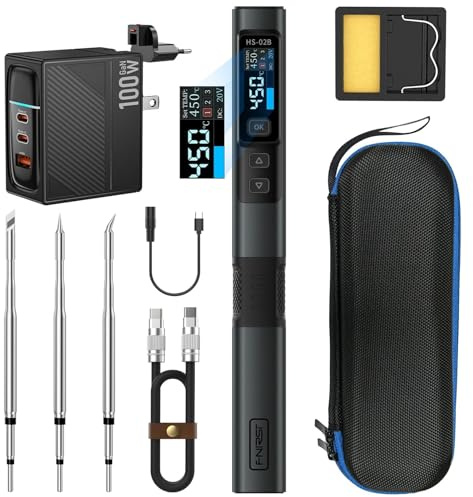 Kit Soldador Portátil, HS-02B 100W 2S Calentamiento Rápido 100-450°C Alimentación DC 9-24V 3 Puntas de Soldadura Lápiz Soldador Digital Inteligente Herramienta Para Reparaciones.