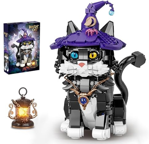 Pasyru Chat Magique Bloc de Construction Set, 1128 Pièces Construction Briques Animaux Jouet, DIY Kit de Construction de Jouet, Cadeau de pour Ados et Adultes