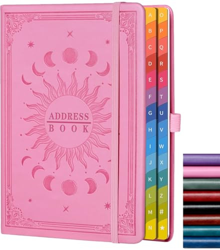 Address Book with Colorful Alphabetical Tabs (8.4 x 5.7) – Hardcover Contact Organizer for Website Passwords, Telephone, Software Licenses, and Important Information – Pink