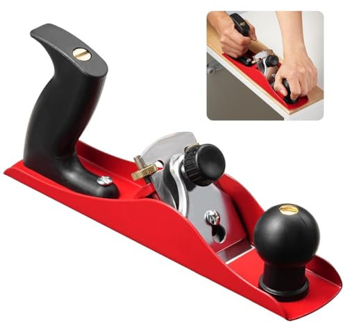 Rabot à main n°4 avec profondeur de lame réglable, lame en acier Sk5 de 5,1 cm, poignée ergonomique et bouton de guidage pour charpentier