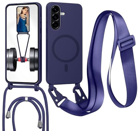 GoodcAcy Crossbody snodd fodral för Samsung Galaxy A16, [kompatibel med MagSafe] magnetiskt fodral med rem justerbar och avtagbar hals, anti-fingeravtryck, blå