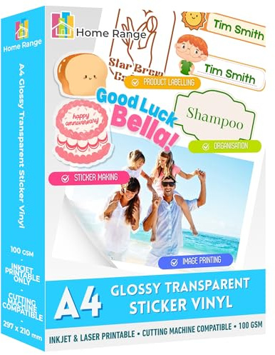 Hem räckvidd 10 ark A4 glansigt vinyl genomskinligt klistermärke papper | Genomskinligt självhäftande bläckstråleskrivare | anpassade gör-det-själv-etiketter för hantverk paketering produkttaggar och