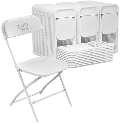 VISTACASA 100 Pack White Plastic Folding Chair for Indoor Outdoor, 350 lb Capacity, Foldable Commercial Stacking Chairs with Steel Frame for Office Wedding Party Events