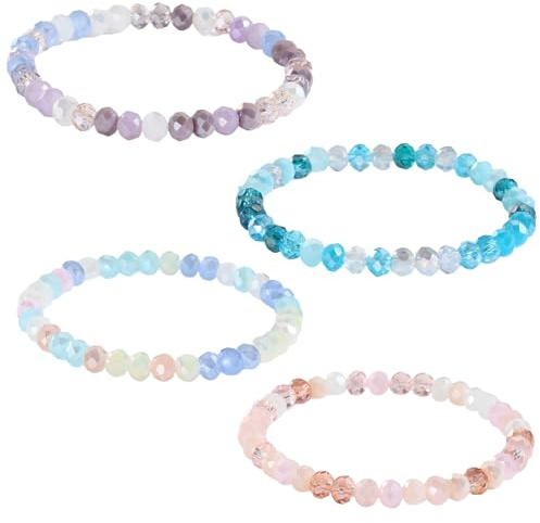 Daelesr 4 pcs Cristallo Pietra Perline Bracciali, Bracciale Donna Multistrato con Perline di Cristallo, Stile Boho Elasticizzato, per Ragazze e Donne