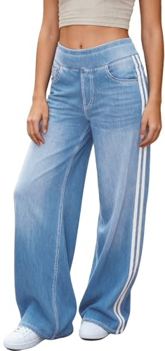 LaiEr Wide Leg Jeans for Women,Unique Color Block Design,High-Waisted Tummy Control Straight Cut,Loose fit,Suitable for Casual,Yoga,Fitness High Elasticity Baggy Denim Pants.