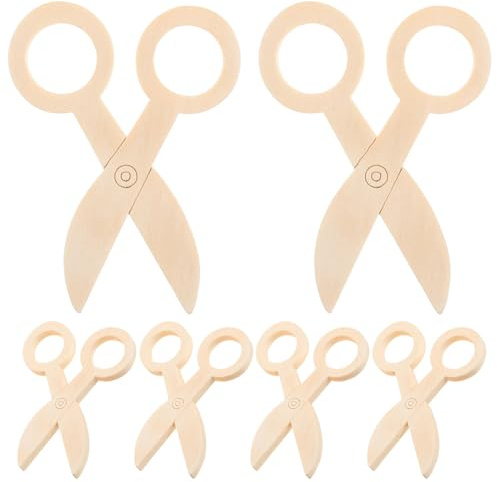 FUNOMOCYA 6 pièces Set de Ciseaux Bois pour Garçon Fille Outils de Coiffure Jouets Éveil Développement Coordination Main-œil Jeu Éducatif Précoce pour Tout-petits et Préscolaires