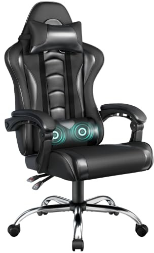 Yaheetech Silla Gaming con Masajeador Silla Oficina Ergonómica Negro