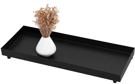 Bandeja de metal para velas, color negro, rectangular - 40 x 15 cm - Bandeja decorativa con borde y patas esféricas - Decoración de mesa, bandeja para servir velas para Navidad, Adviento, bodas