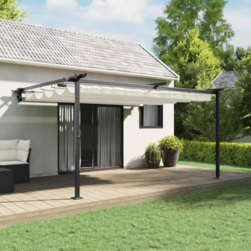Mokuyary Padiglione 400 x 300 x 200 cm Crema Poliestere Tenda di Ricezione, Gazebo Padiglione per Campeggio, Eventi, Terrazze e Festival