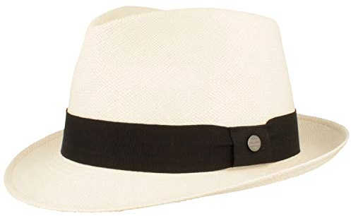 Breiter ORIGINAL Panama-Hut | Stroh-Hut | Sommer-Hut aus Ecuador – Schmaler Trilby - Handgeflochten, UV-Schutz, Bruchschutz - Weiss, S