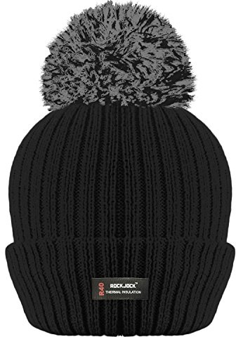 RockJock damer dam vinter pom pom ribbad mössa hatt med R40 avancerad värmeisolering, Svart, one size