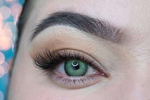 MYSALENS® Lentilles De Contact De Couleur Premium Green Vert Naturelle très haute opacité Kit De Rangement Boitier Pince et applicateur Offert 12 Mois sans correction