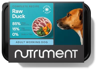 NUTRIMENT ENHANCED ADULT WORKING DOGS Raw Food (10 Tray pack) Frozen, Complete Premium BARF Diet Wet Dog food, Gluten-Free, Raw Protein, Digestible, All breeds, Sizes - 11.023 lb Duck