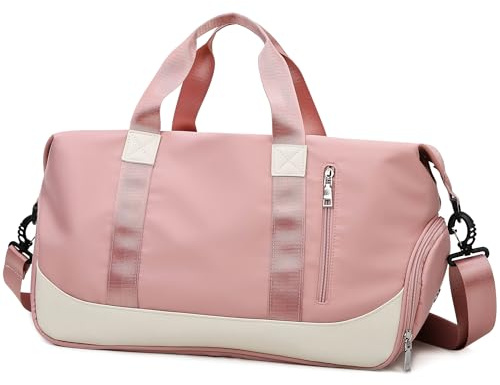 Tokeya Sporttasche 40L mit Schuhfach Nassfach Faltbar Reisetasche für Damen Frauen, Groß Wasserdicht Trainingstasche Leicht Handgepäck Weekender Travel Bag für Sport Gym Fitness, Rosa