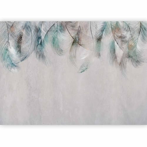 murando Fotomurales Pluma 400x280 cm XXL Papel pintado tejido no tejido Decoración de Pared decorativos Murales moderna de Diseno Fotográfico Boho Abstracto Turquesa Gris b-A-0764-a-a