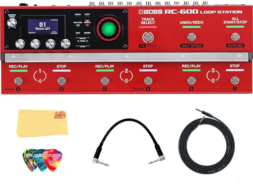 Boss RC-600 Loop Station Pedal Bundle with Gearlux Instrument Cable, Patch Cable, Picks, and Austin Bazaar Polishing Cloth