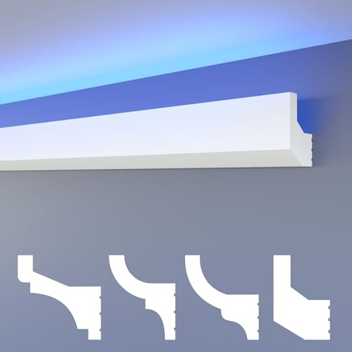 HEXIMO LED Stuckleisten klassisch, XPS Styropor indirekte Beleuchtung Wand & Decke Leisten Stuck dekoratives Licht Deckenleisten (10,2 Meter HLED 4)