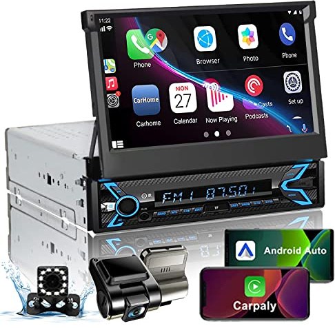 Naifay Single Din Flip Out Screen Car Radio with Backup Camera & Dash Cam