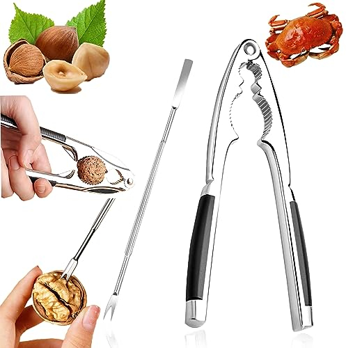 Gxlaihly Schiaccianoci,Schiaccianoci Acciaio Inox,Schiaccianoci con Manico Antiscivolo,Noce Pinze con 1 Forchette in Acciaio Inox,schiaccianoci Multifunzione per Noci, nocciole,Noci e Frutti di Mare
