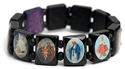Hyclam Holz-Rosenkranz Jesus-Armband, elastische farbige Perlen, katholischer Armreif, religiöses Heiliges Götter, Hingabe Armband, Holz