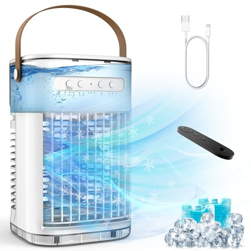 Portable Air Conditioners w/Remote, USB Charging, Mini Air Conditioner, 1200ML Water Tank, 2 Ice Boxes & 2 Sprays, 7H Smart Timer, Evaporative Air Cooler With 3Speeds, Desktop Fan For HomeOutdoors