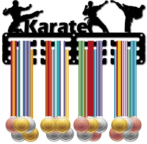 CREATCABIN Colgador Medallas Karate,Soporte para Medallas,Soporte Pared,Marco Pequeño,Hierro,Gancho para Medallas Deportes Combate Japonés para,Insignias,Recuerdos,Medallista Atleta Lucha,29x13cm