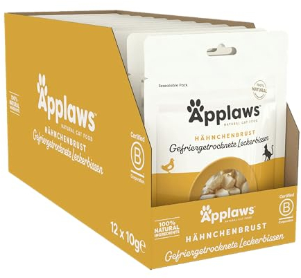 Applaws natürliche Katzensnacks, gefriergetrocknete Hühnerbrust - Packung mit 12 x 10g Beuteln