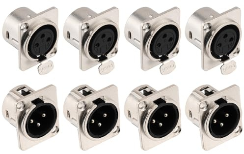 Greluma 8 St XLR hane/hona kontakter, 3-stifts panelmonterad kontakt/uttag för mikrofonhögtalare, Nickelpläterade kopparkontakter, metallhölje