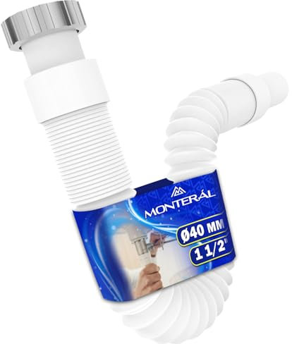 Flexible Waste Pipe Trap for Kitchen Sink Bathroom Sink and Bidet Size 1 1/2 x 40 mm Complete with Brass Nut and O-Ring - Warranty 10 Years - MONTERAL