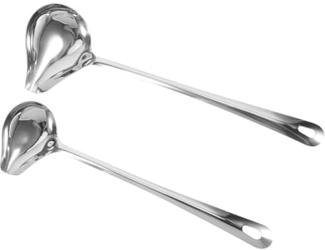 TOPPERFUN Cucharas Rociadoras De Salsa De Acero Inoxidable Grandes y Pequeñas, Cucharones Para Salsa De Restaurante, Mango Largo, Aptas Para Cocinar y Servir, Juego De 2 Piezas